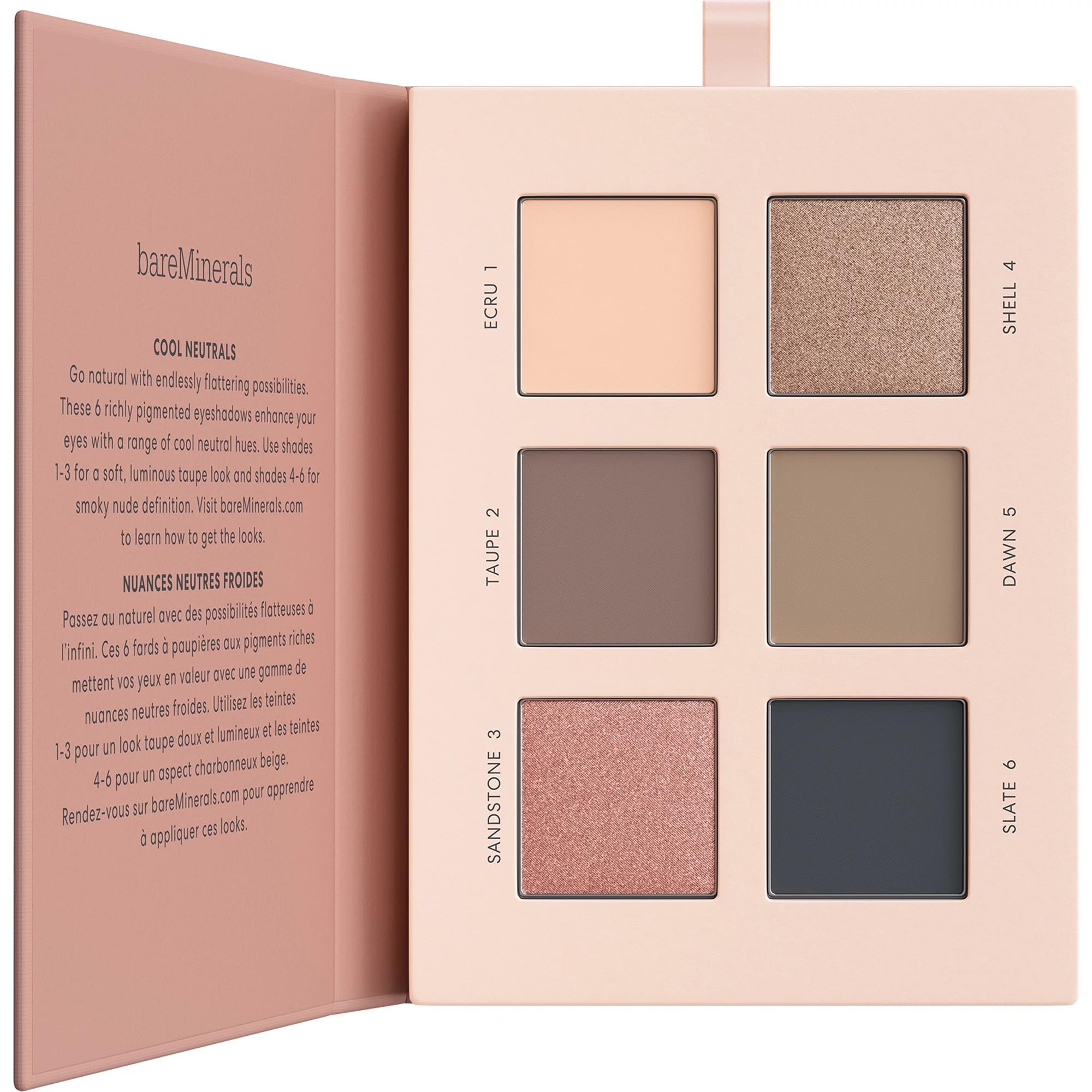 bareMinerals Mineralist Eyeshadow Palette open showcases six pigmented shades for versatile looks.