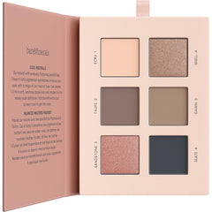 bareMinerals Mineralist Eyeshadow Palette open showcases six pigmented shades for versatile looks.
