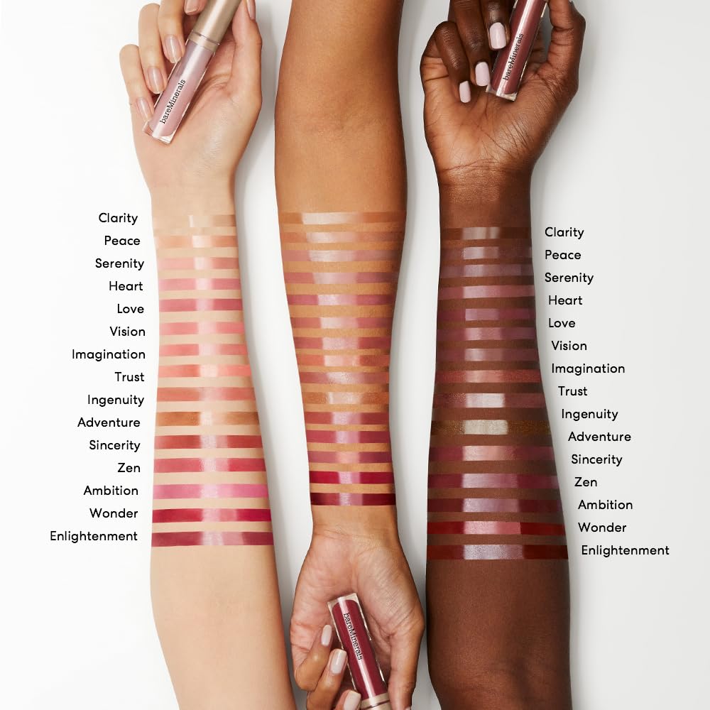bareMinerals Mineralist Lip Gloss-Balm Love application shows non-sticky finish.