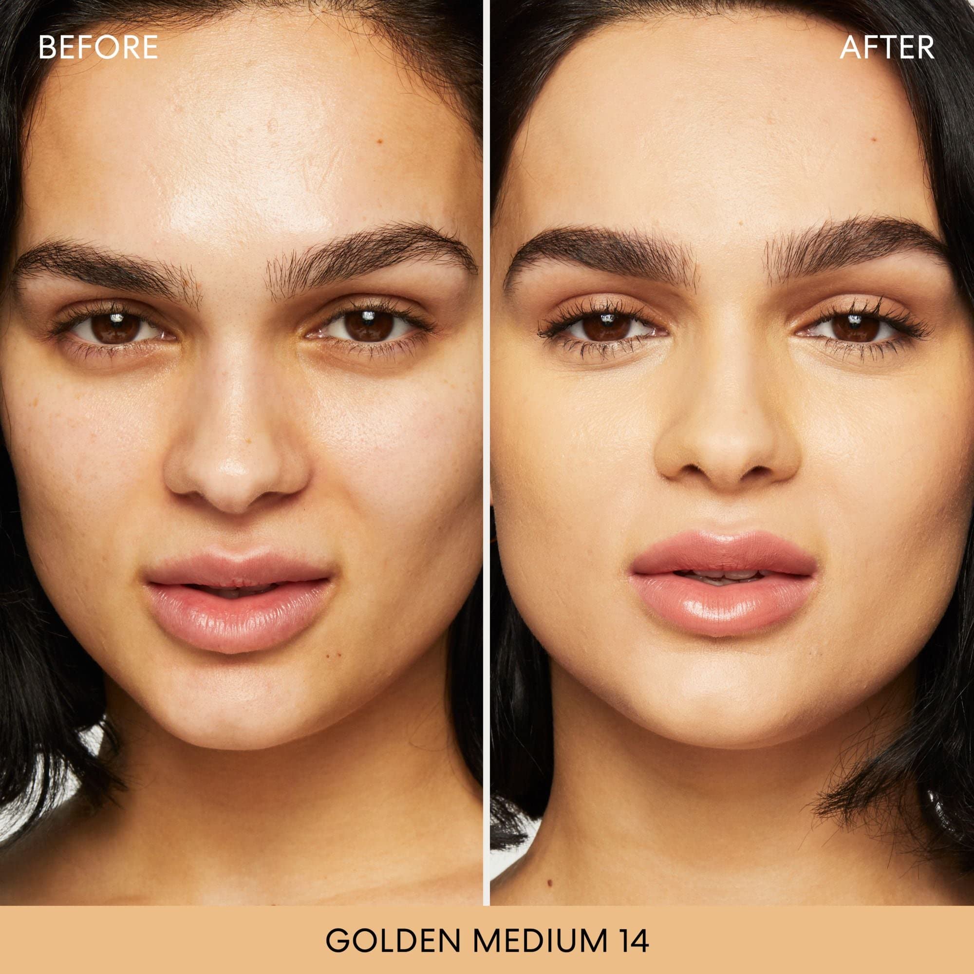 bareMinerals swatch on skin demonstrates sheer to full coverage and smooth blend.