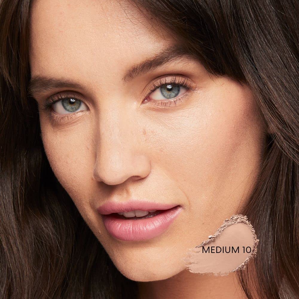 bareMinerals Original Loose Powder Foundation Medium 10 highlights SPF 15 sun protection during daily activities.