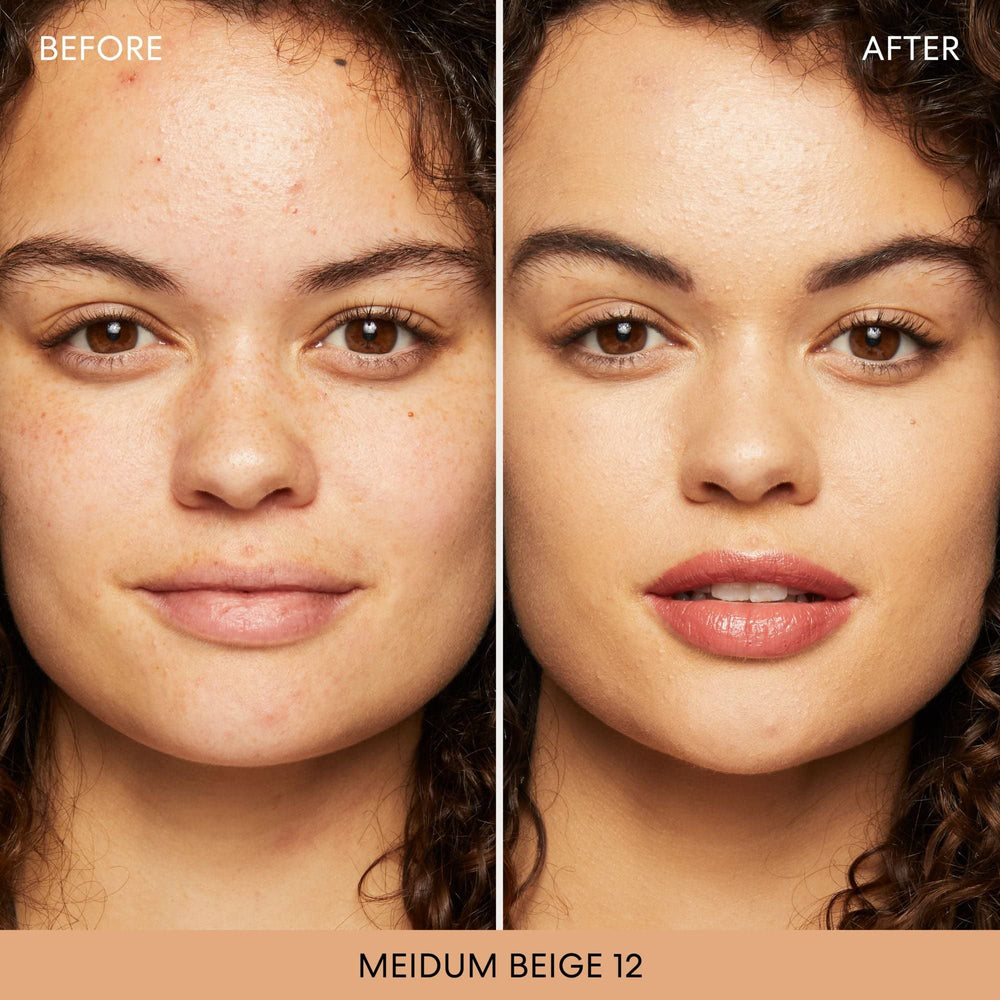 BareMinerals swatch demonstrates natural luminous finish and shade match in Medium Beige 12.