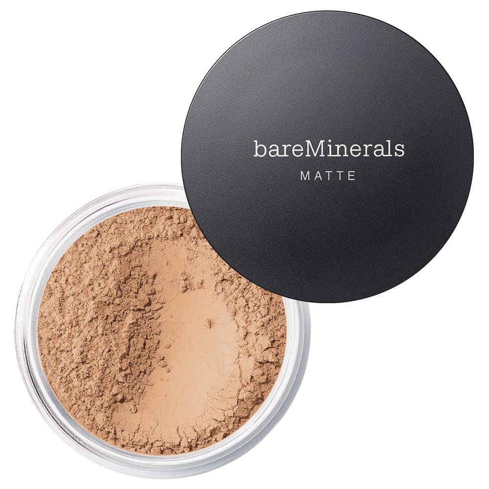 BareMinerals Original Matte foundation jar demonstrates shine-free coverage.