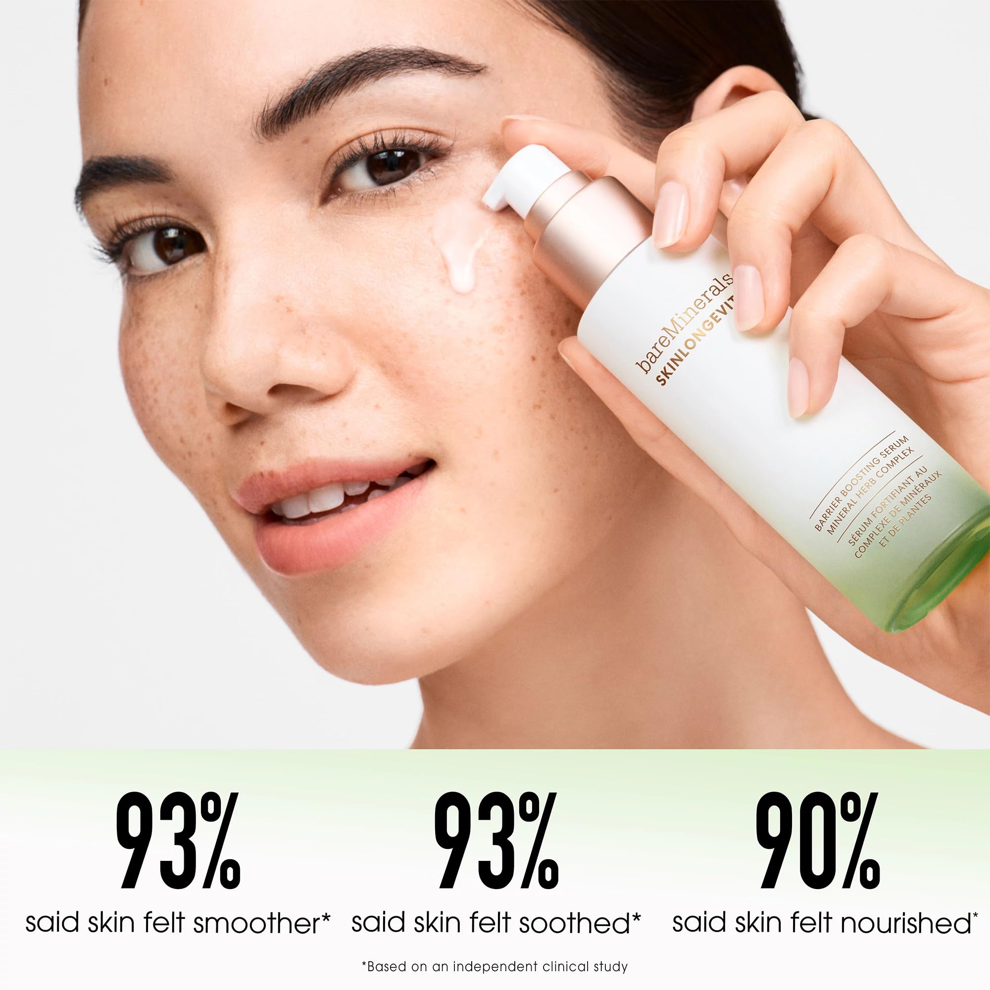 BareMinerals application steps show smooth layering in routines.