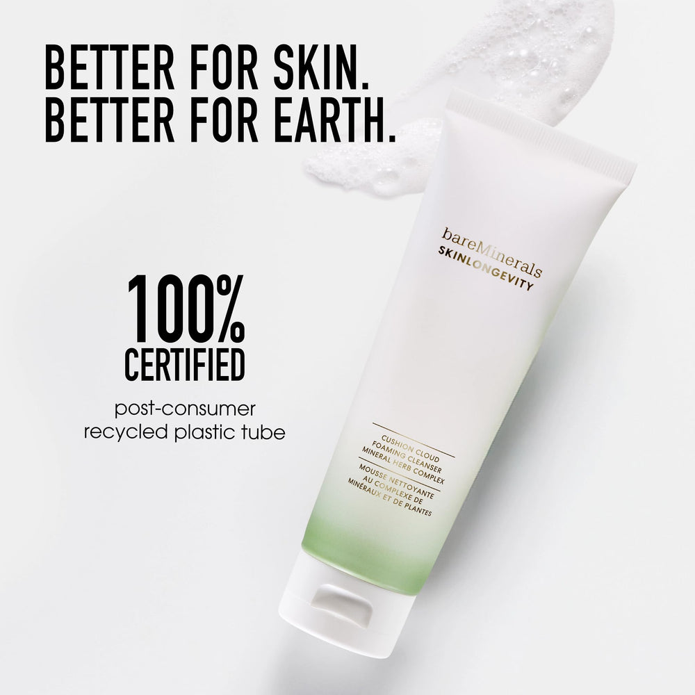 bareMinerals Skinlongevity daily-use concept with clean, refreshed skin result.