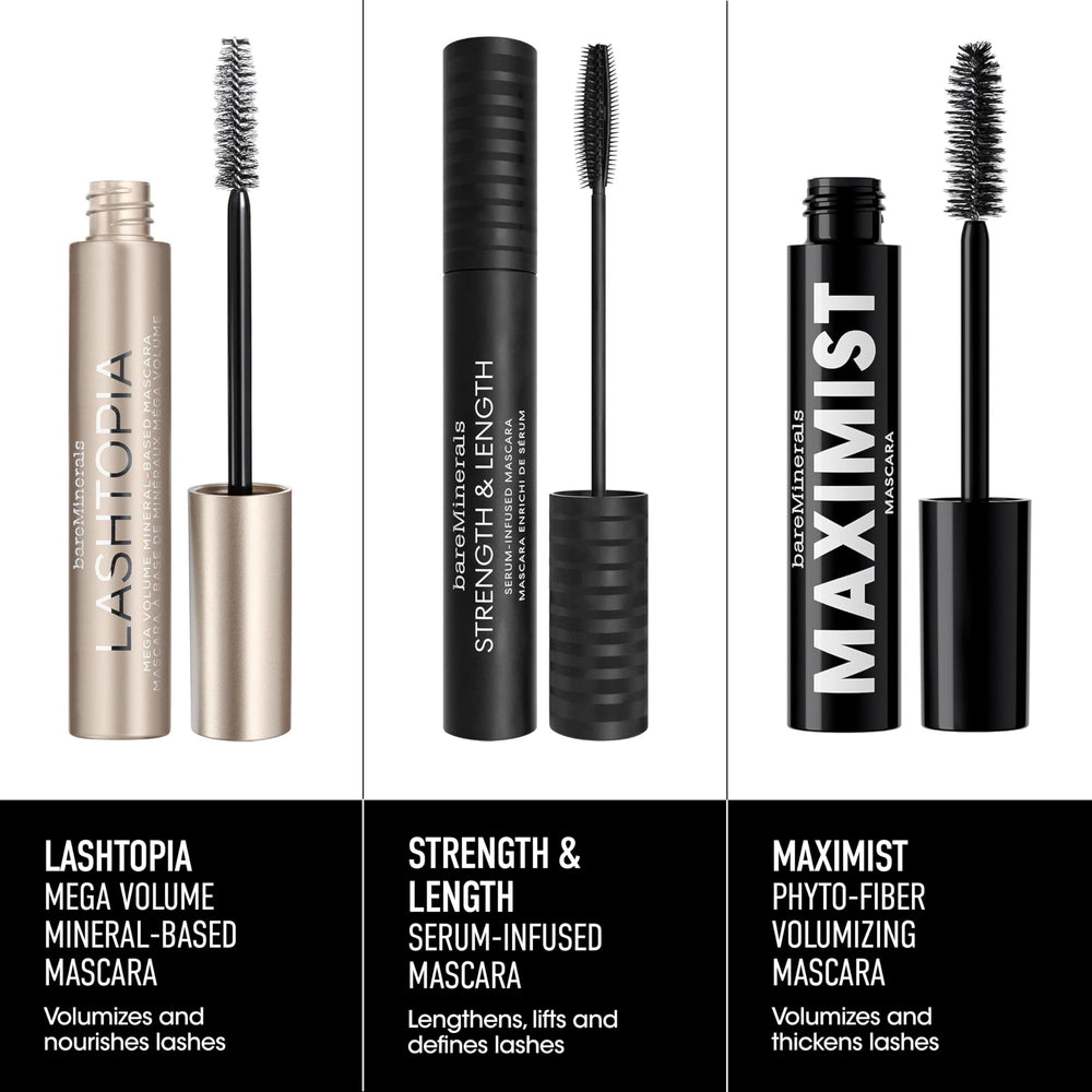 bareminerals Strength and Length Serum-Infused Mascara glam shot highlights dramatic yet natural look