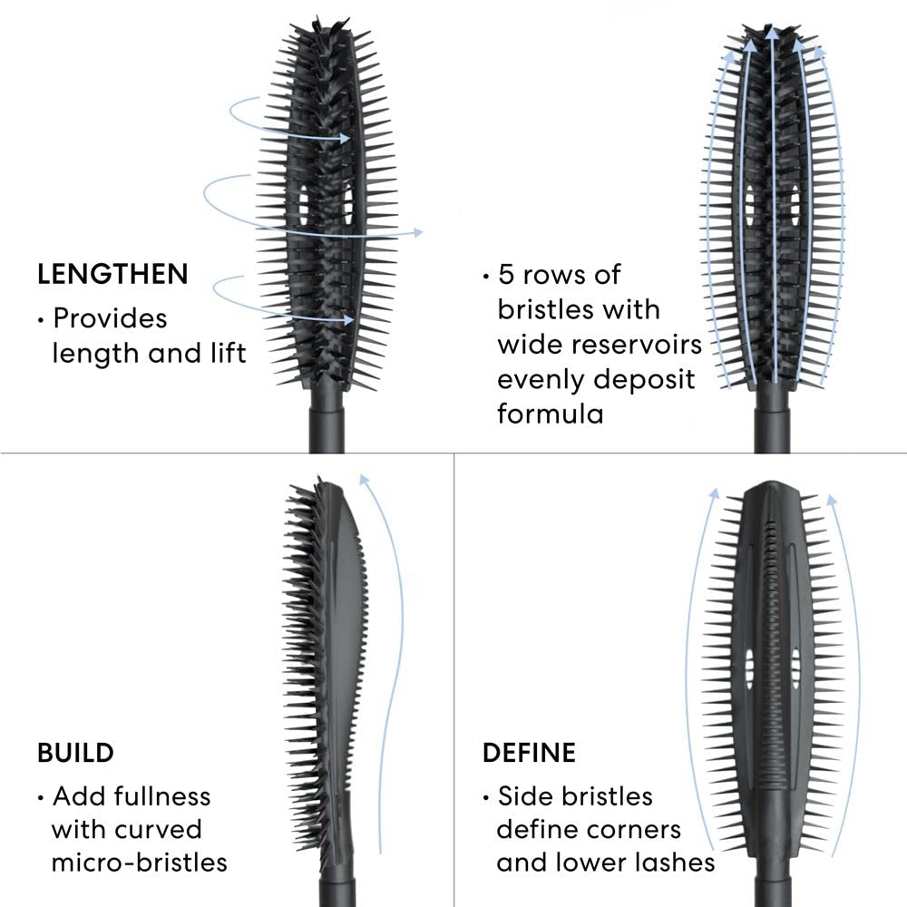 bareminerals Strength and Length Serum-Infused Mascara tube closeup emphasizes lightweight, long-wearing formula