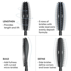 bareminerals Strength and Length Serum-Infused Mascara tube closeup emphasizes lightweight, long-wearing formula