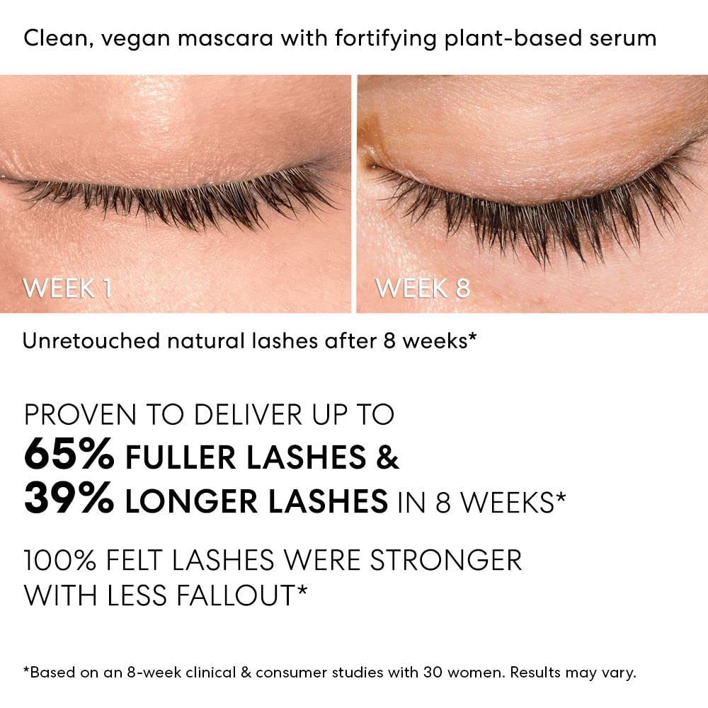 bareminerals Strength and Length Serum-Infused Mascara wand closeup shows paddle brush for definition