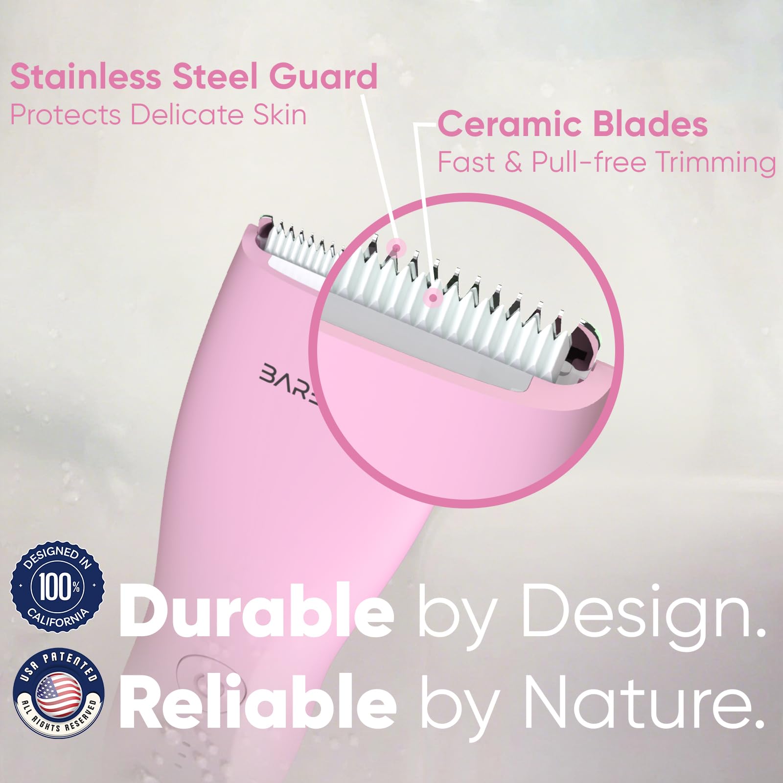 Barewize waterproof bikini trimmer for safe wet or dry use.