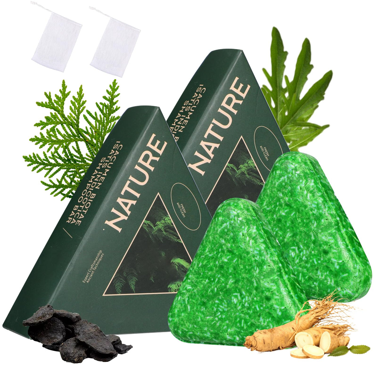 barra champu triangular natural en mano, agarre comodo para la ducha.