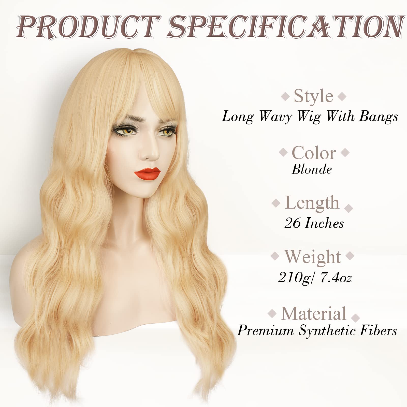 BARSDAR long wavy blonde wig, side view shows layered texture and volume.