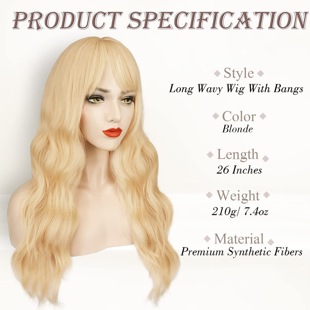 BARSDAR long wavy blonde wig, side view shows layered texture and volume.