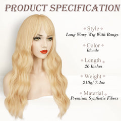 BARSDAR long wavy blonde wig, side view shows layered texture and volume.