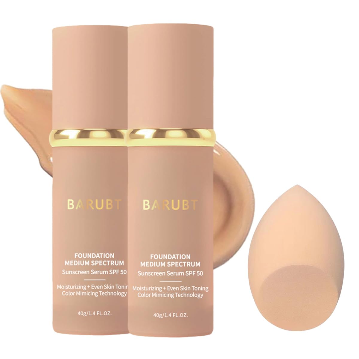 BARUBT 4 en 1 base SPF50 con ajuste de tono para un acabado uniforme.
