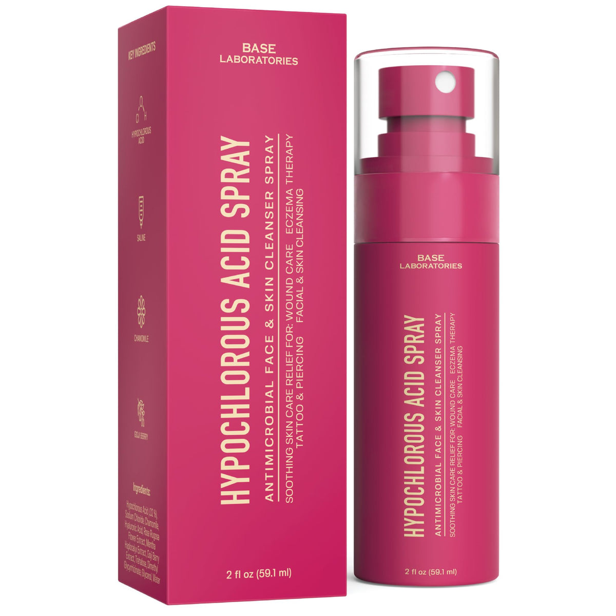 Base Laboratories spray HOCL para la cara en viaje, limpieza suave para la piel.