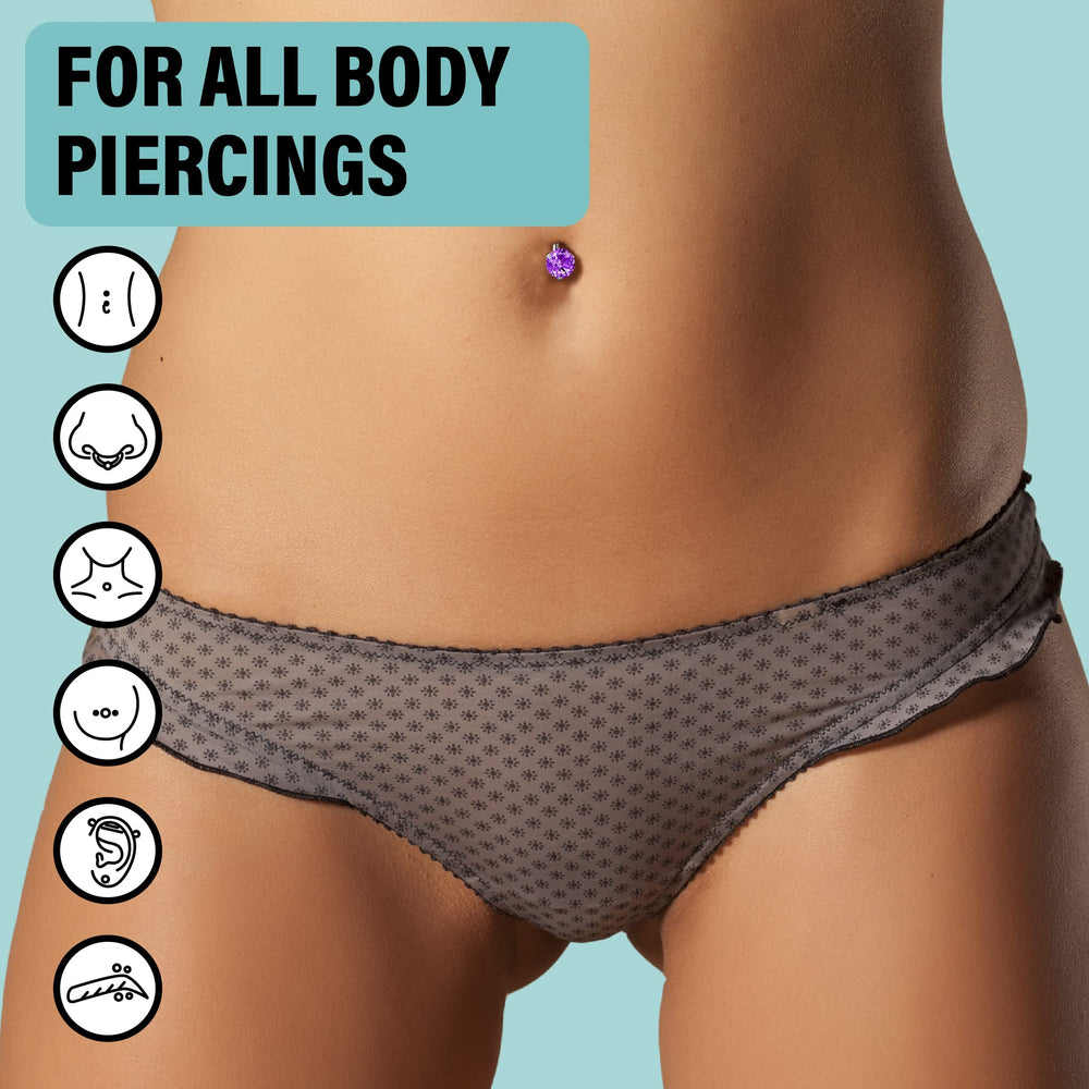 BASE LABORATORIES gel salino para cuidado de piercings, limpieza diaria.