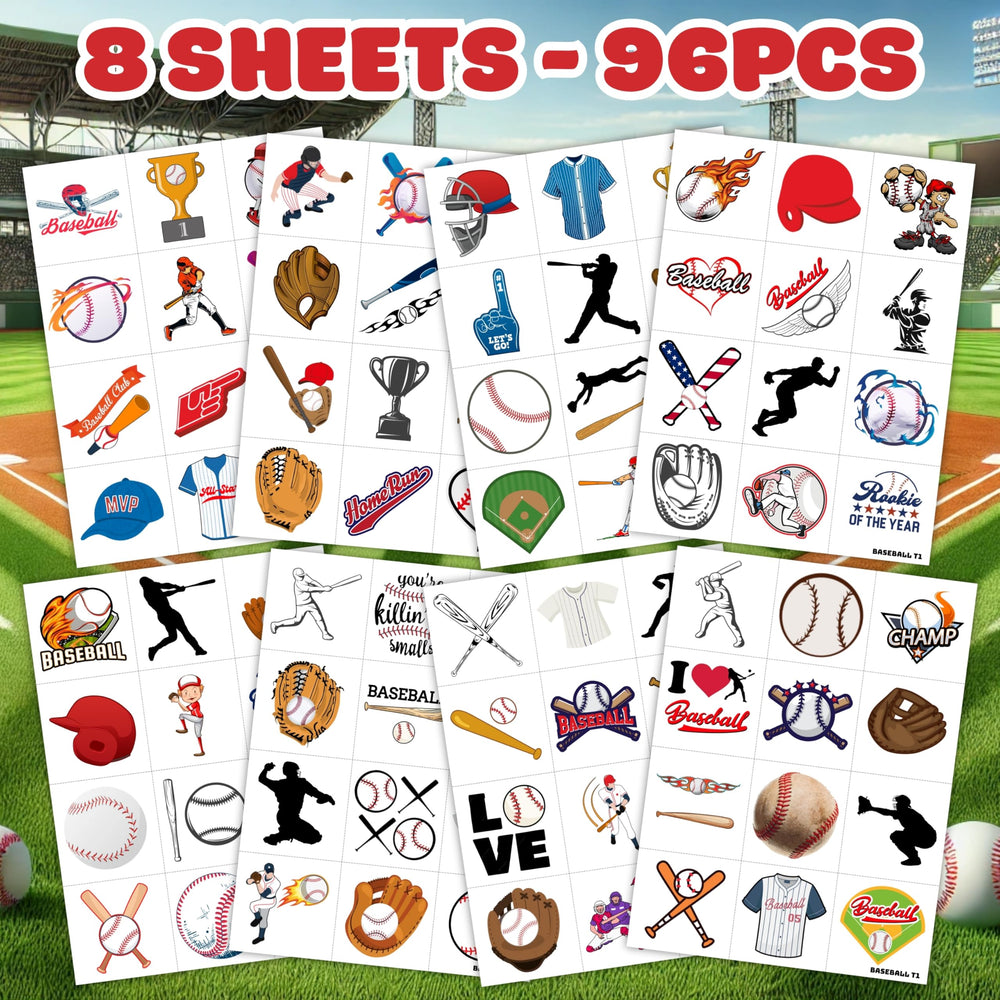 Baseball tattoos 96PCS sheet 3 ideal for birthday decorations and games