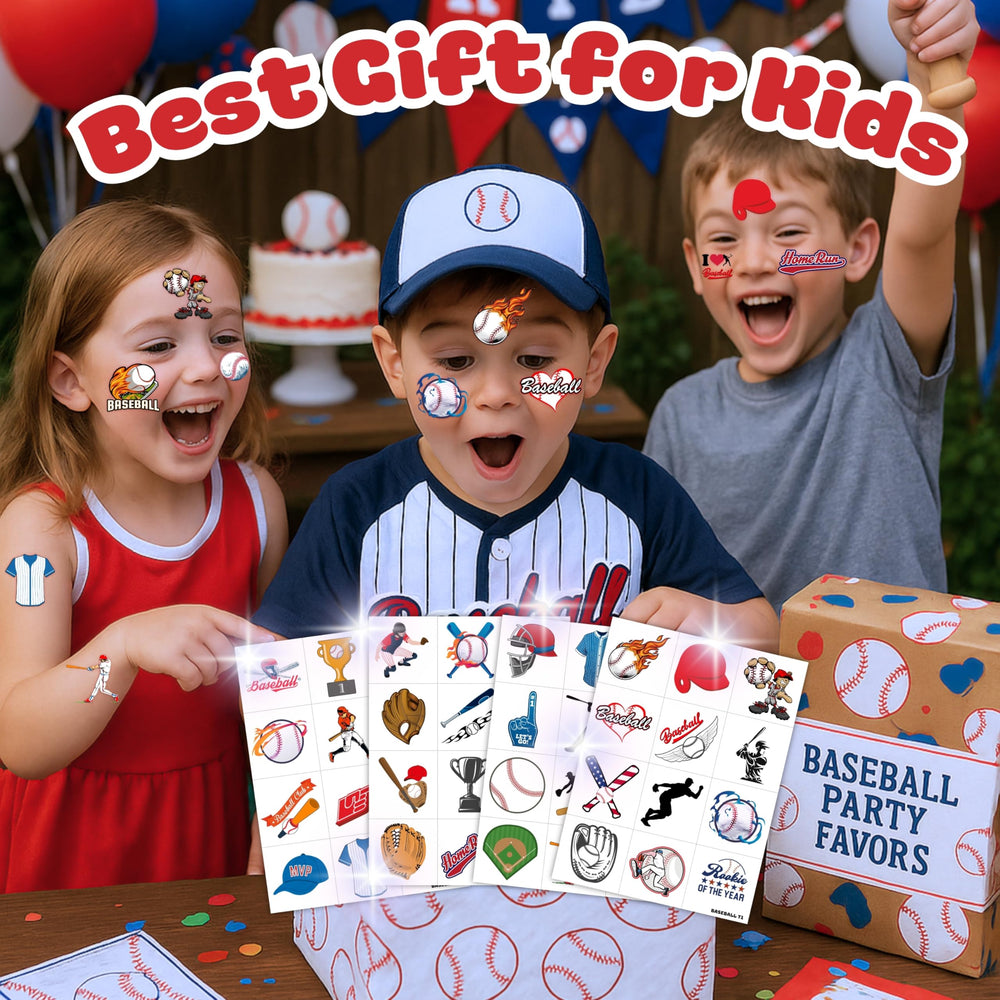Baseball tattoos 96PCS sheet 4 easy to apply on skin or surfaces