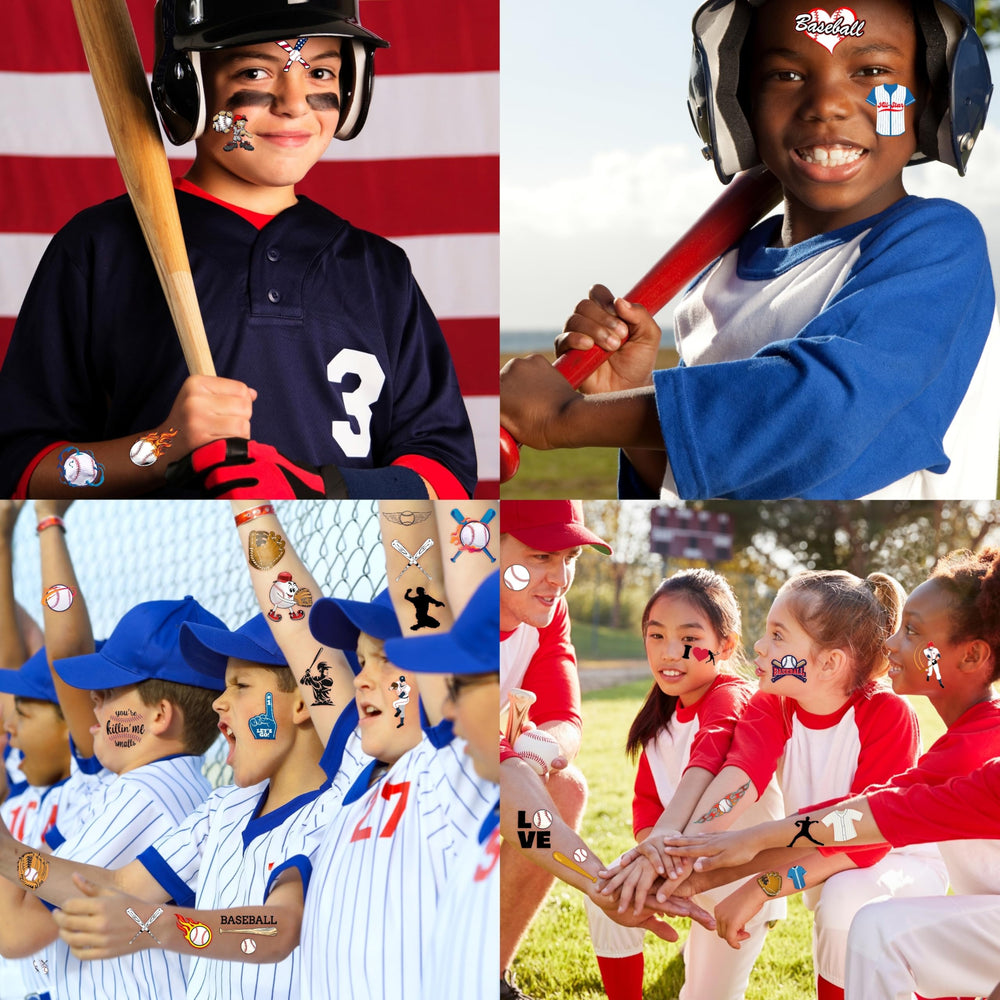 Baseball tattoos 96PCS sheet 5 skin-safe paper for safe play and fun