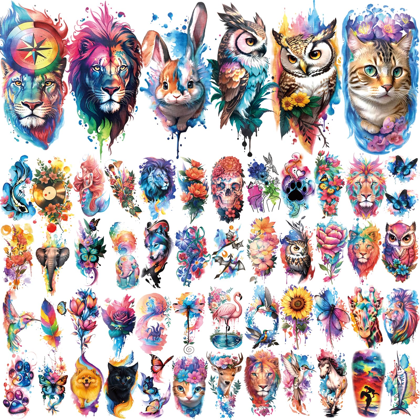 Basifa 17-sheets floral and animal designs for arm and neck accents.