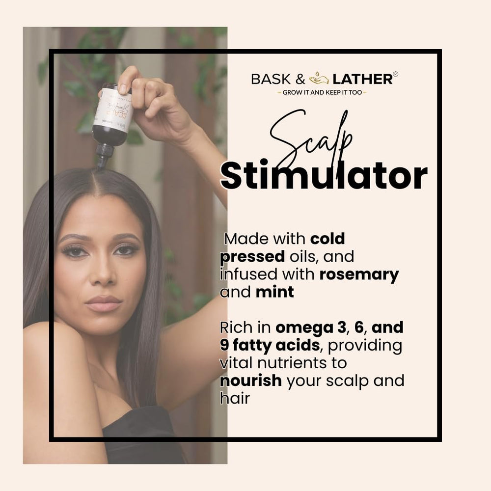 Bask & Lather Hair Growth Oil dropper ready for targeted scalp care