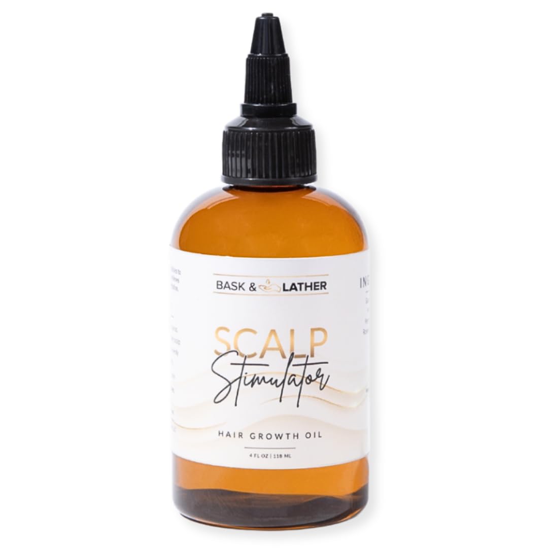Bask & Lather Scalp Stimulator bottle with mint-rosemary formula for scalp health