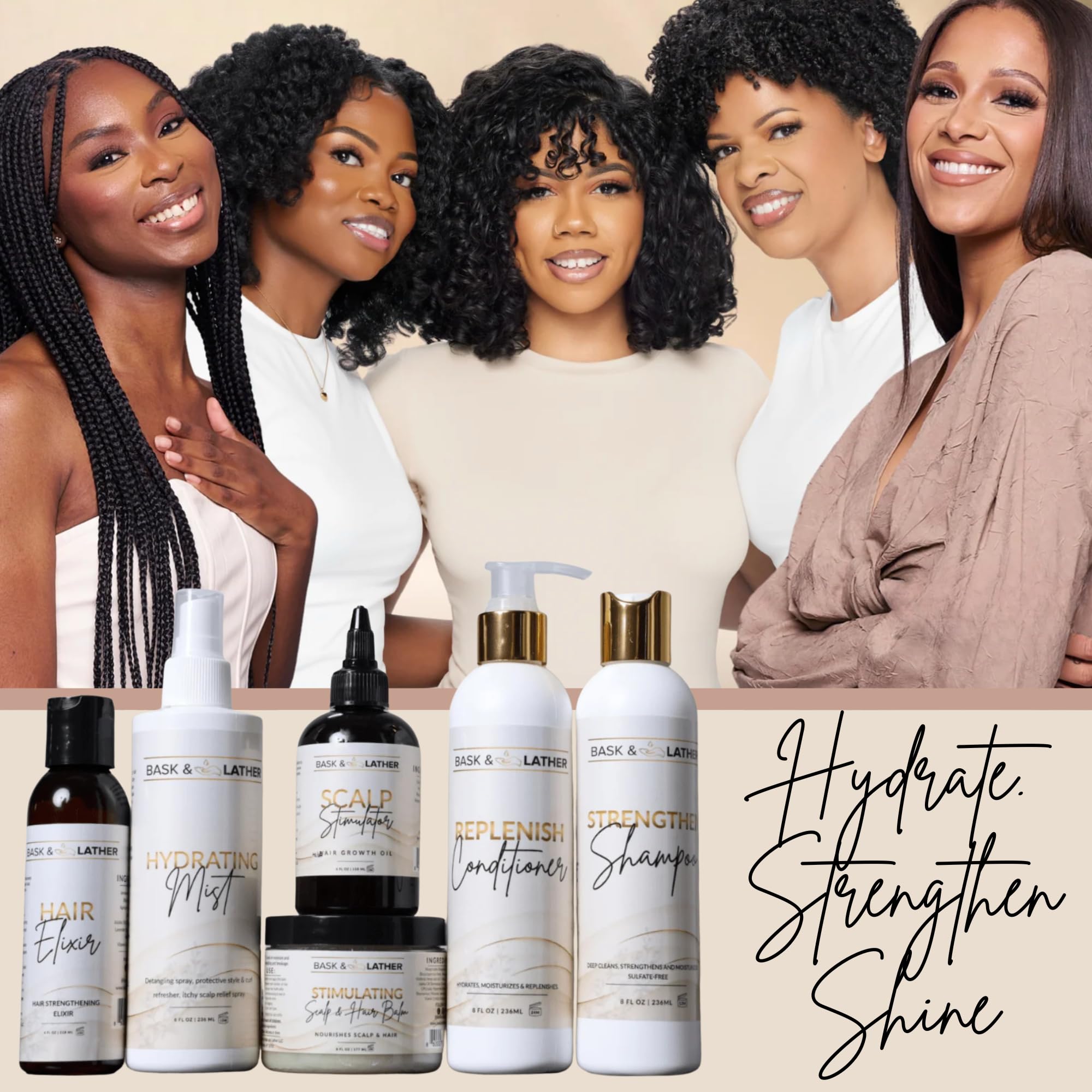 Bask & Lather finish shows healthy shine with Replenish conditioner pairing