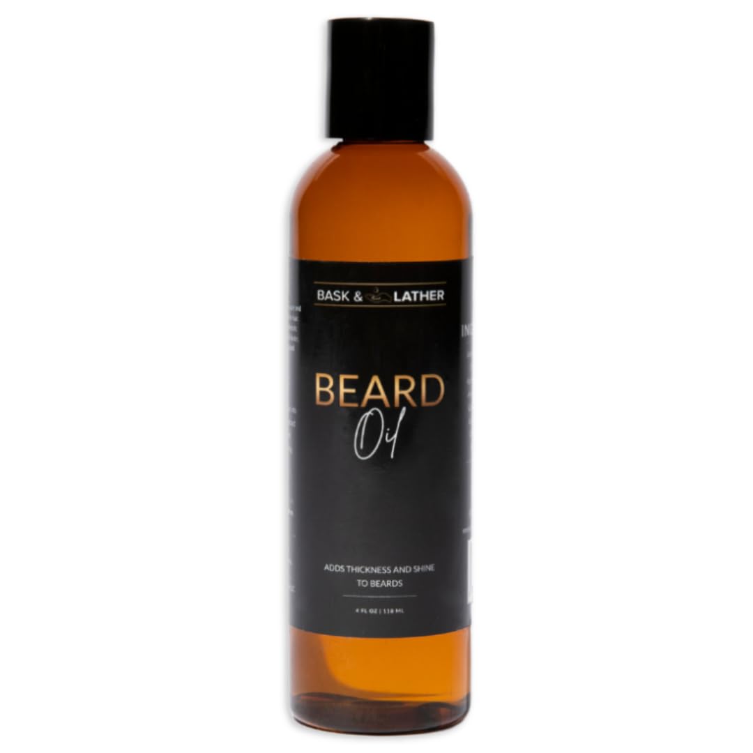 Bask & Lather beard growth oil bottle pour for easy application and hydrated beard