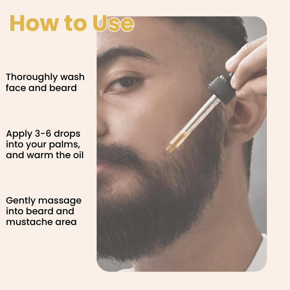 Bask & Lather Beard Magic Growth Oil applied to patchy beard areas.