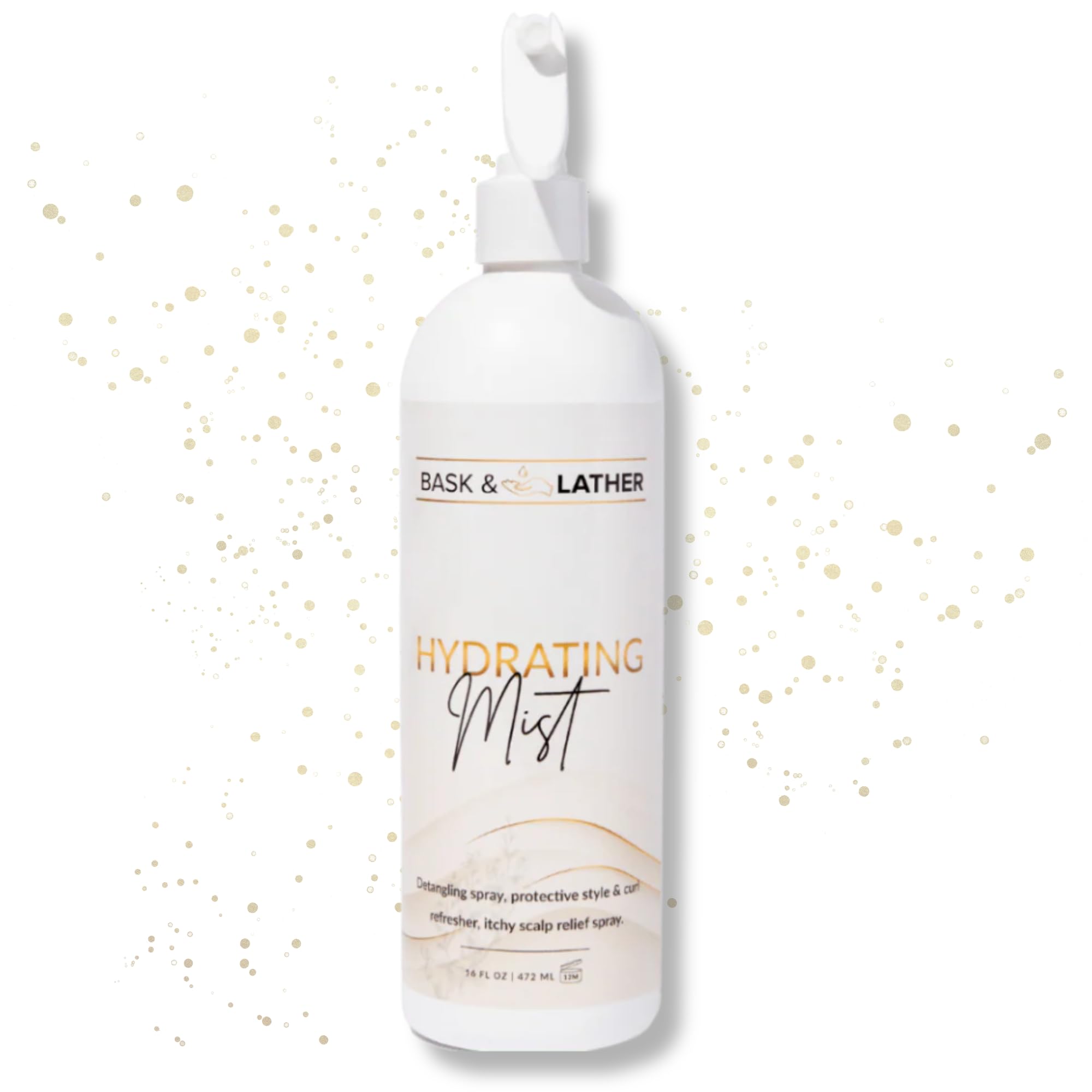 BASK & LATHER Hydrating Hair Mist bottle for detangling and scalp relief during daily styling