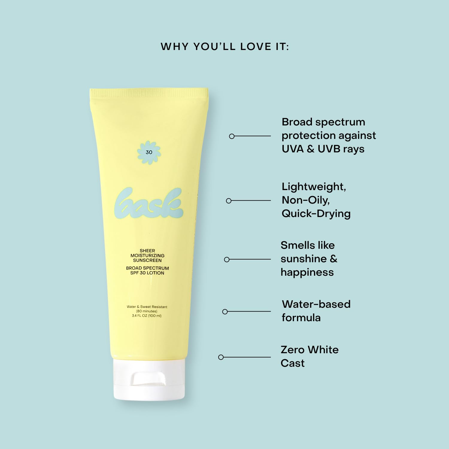 Bask loción solar SPF30: absorción rápida sin dejar grasa ni residuo.