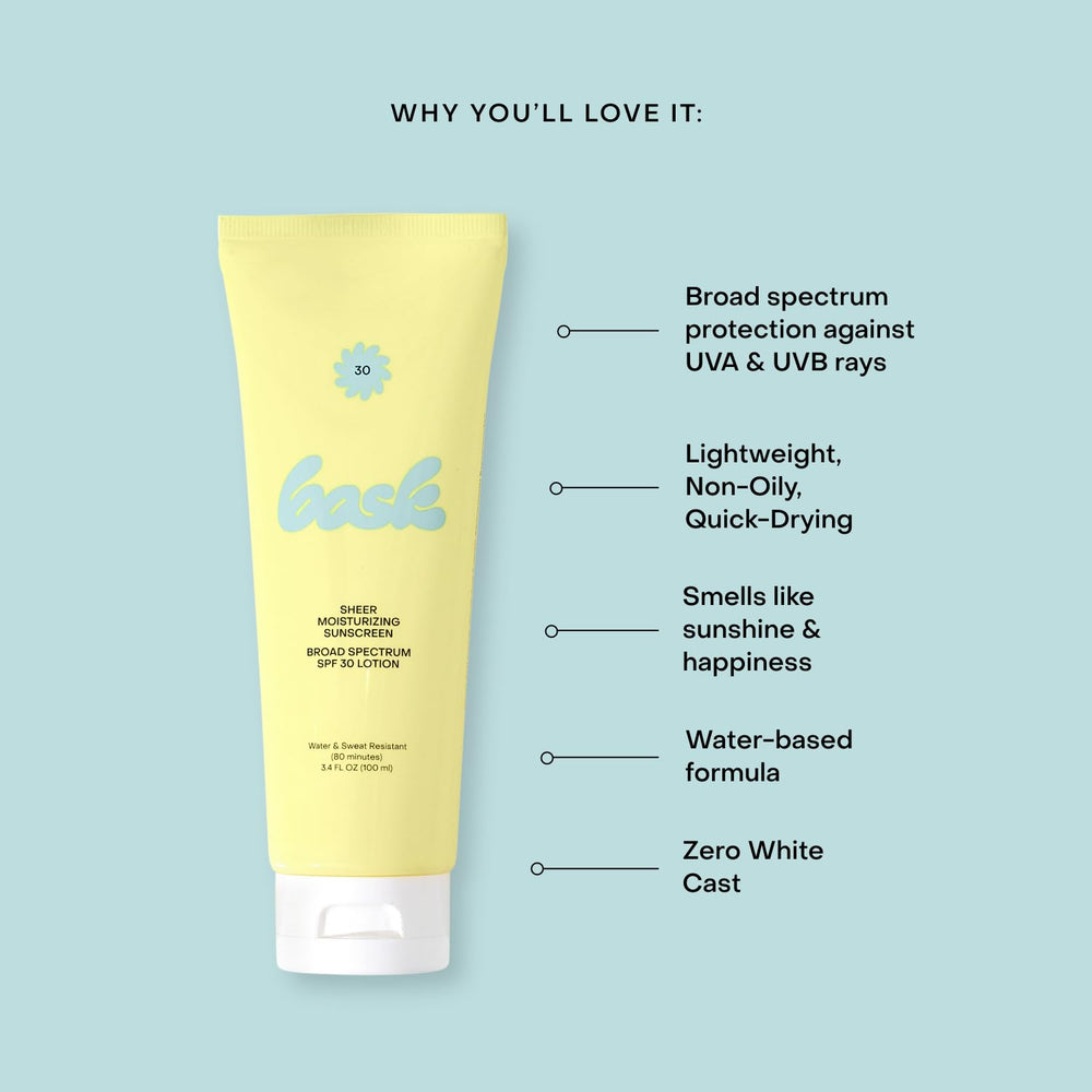 Bask loción solar SPF30: absorción rápida sin dejar grasa ni residuo.