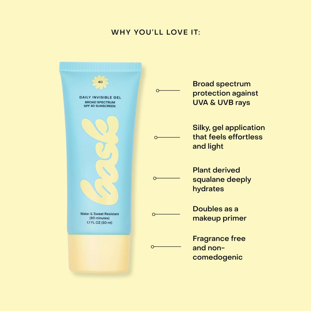 Bask SPF 40 de amplio espectro, protección diaria para piel sensible.