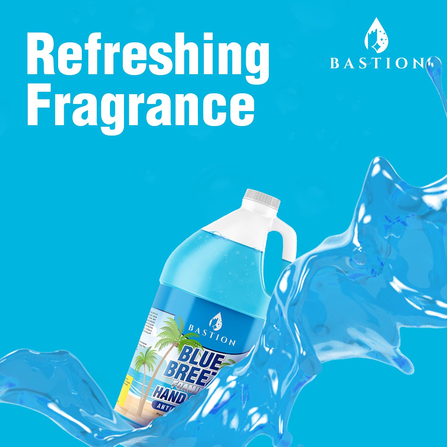 Bastion Blue Breeze foaming dispenser station shows easy refills and mess-free use.