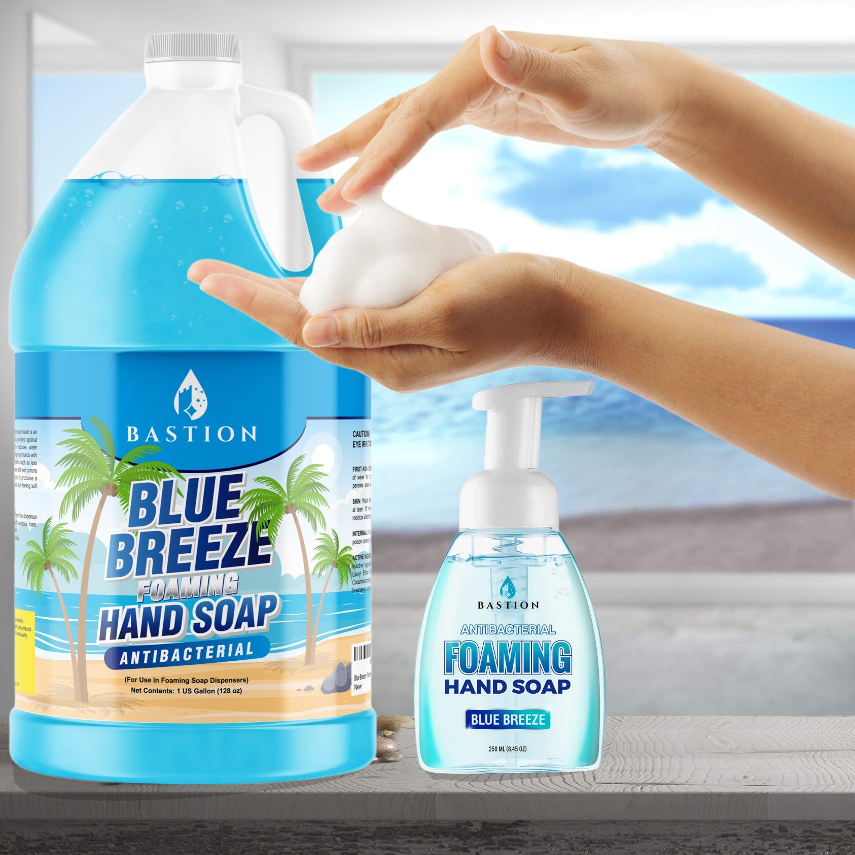 Bastion Blue Breeze high-traffic restroom setup demonstrates reliable hand hygiene.