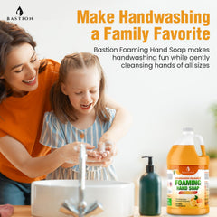 Bastion Mandarin Orange scented bottle on sink for fresh fragrance.