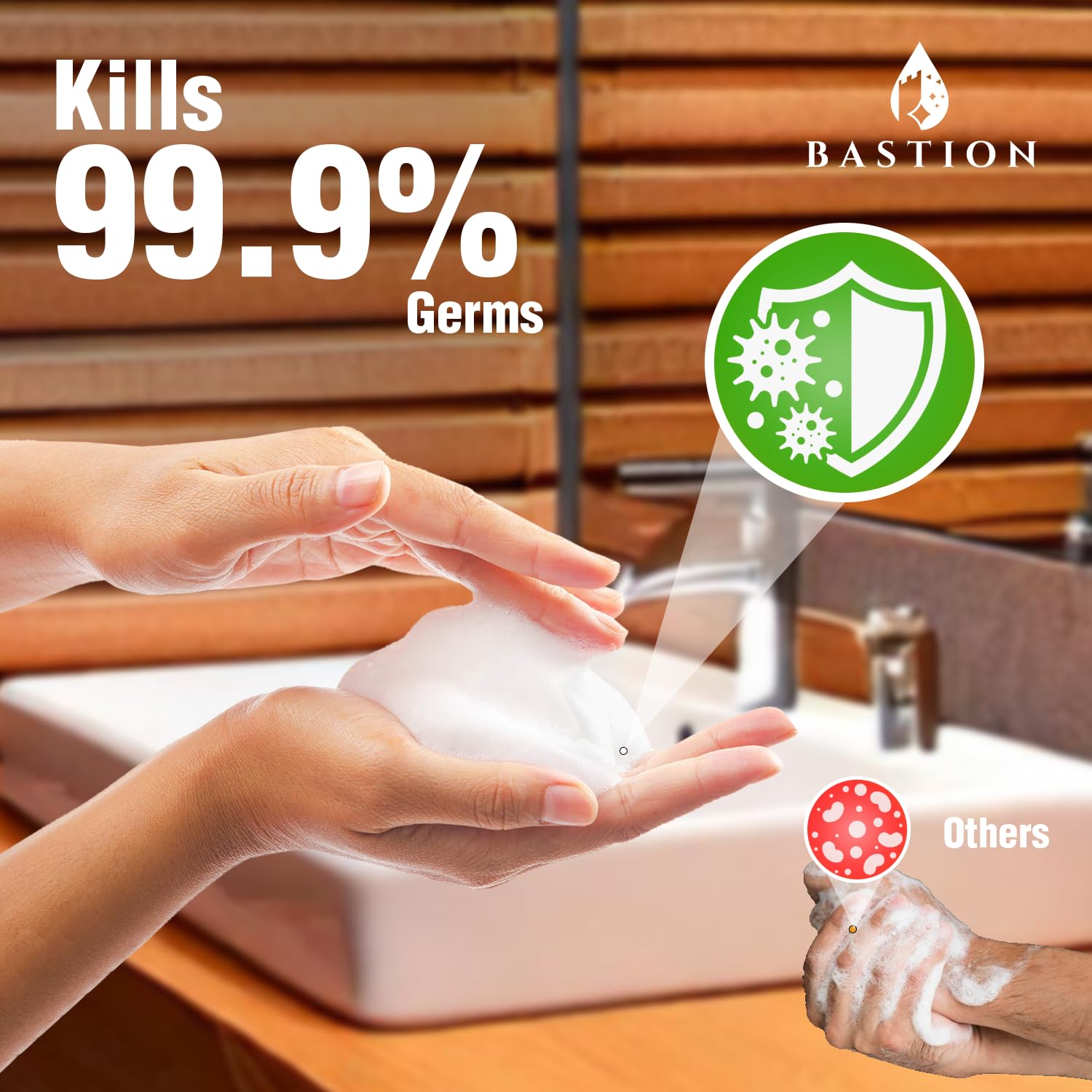 Bastion pH-neutral gentle cleaning icon for skin-friendly use.