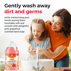 Close-up of Bastion Pink Grapefruit foaming hand soap bubbles and foam texture.