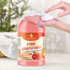Bastion Pink Grapefruit foaming hand soap dispensing point in action for quick cleansing.