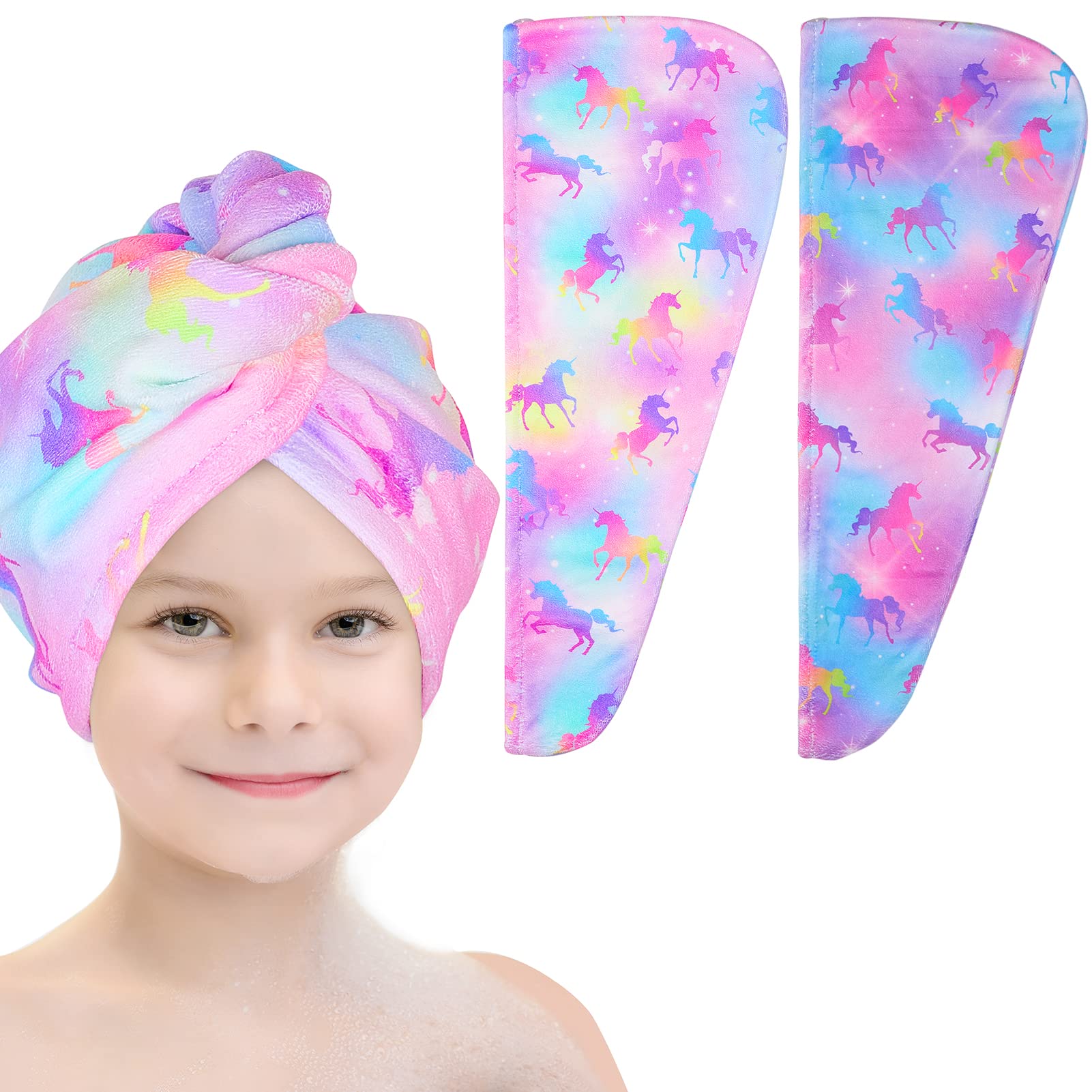 Basumee toalla de microfibra para cabello con unicornio, secado más rápido para niños.