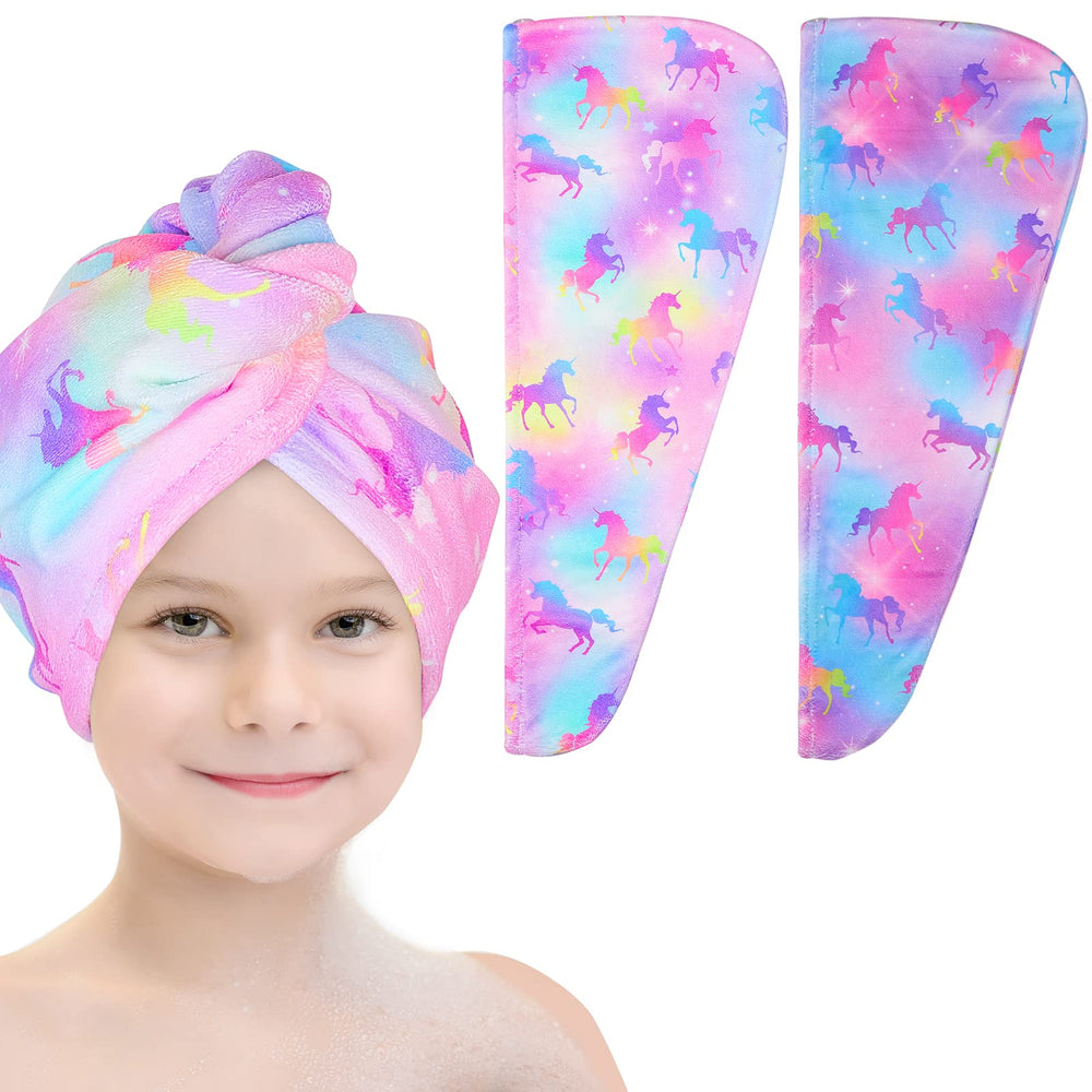 Basumee toalla de microfibra para cabello con unicornio, secado más rápido para niños.