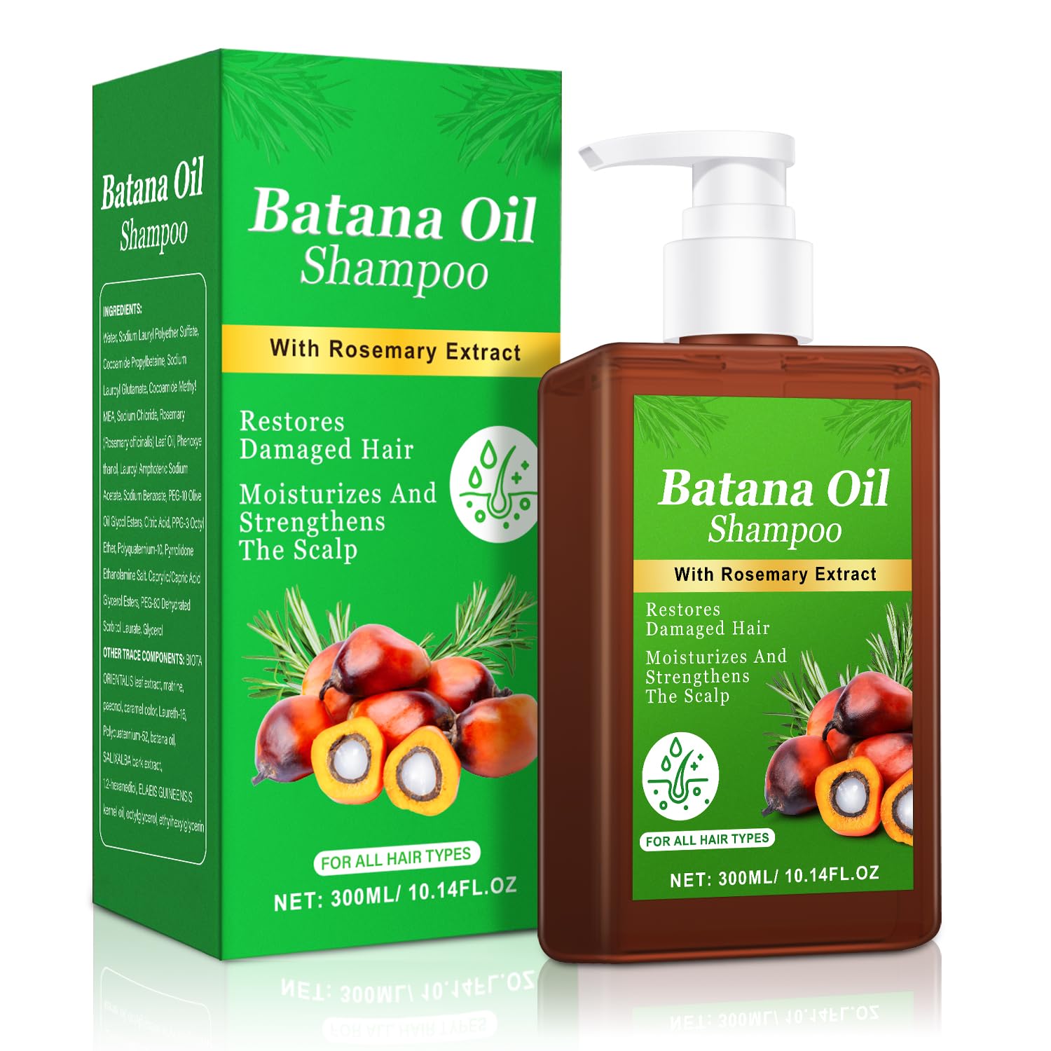 Batana Oil Shampoo: botella mostrando el envase para brillo suave y limpieza delicada