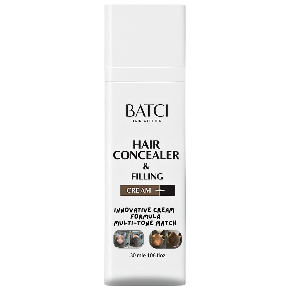 BATCI Hair Atelier concealer cream swatch demonstrates natural density on the scalp for fuller-looking hair.