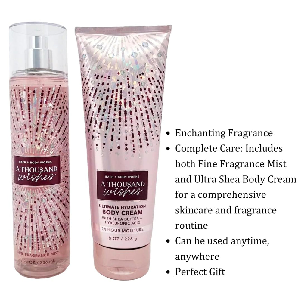 Gift set packaging for Bath and Body Works A Thousand Wishes with iridescent pink design.