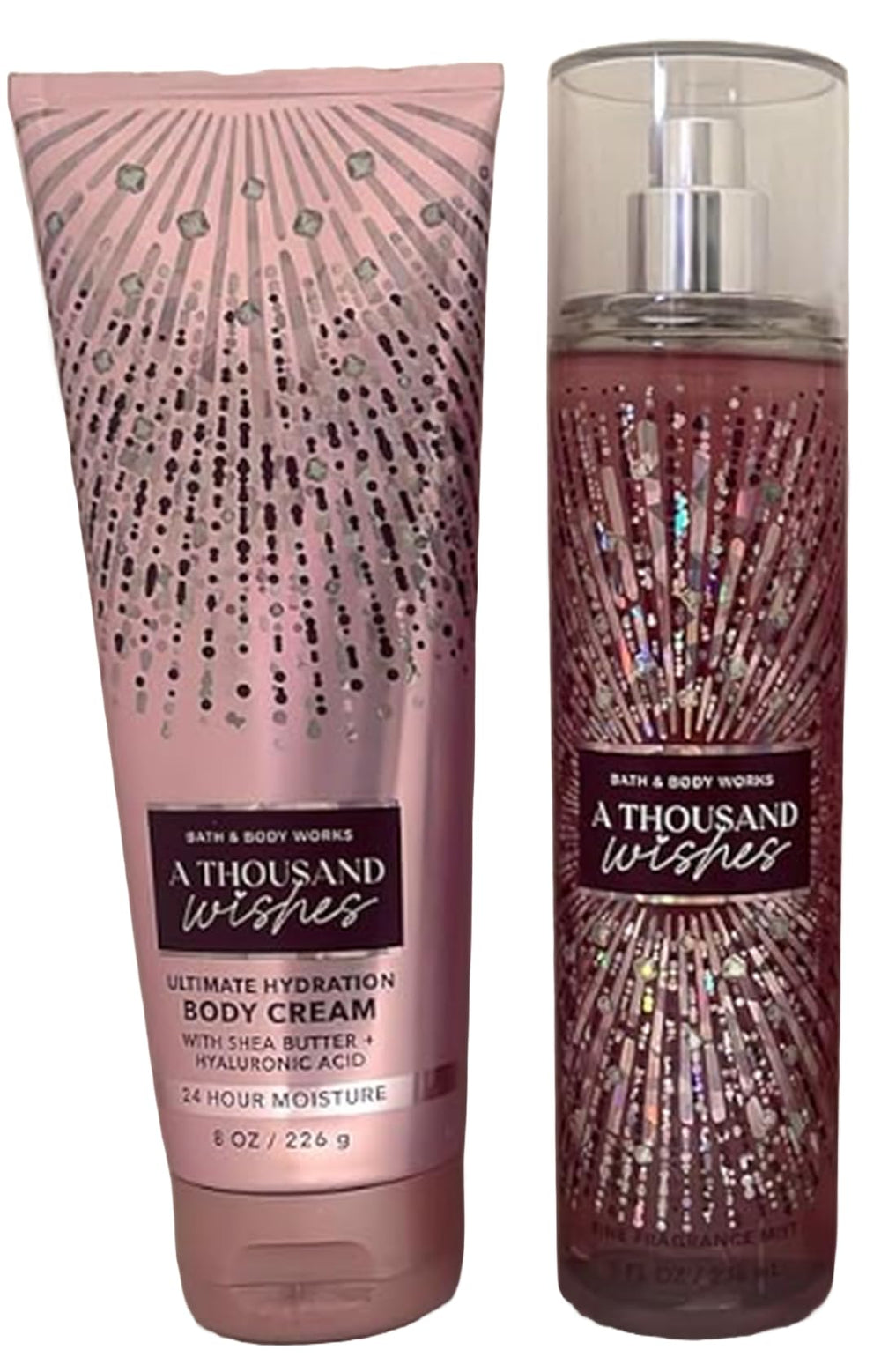 Iridescent pink packaging with holographic shimmer from Bath and Body Works A Thousand Wishes.