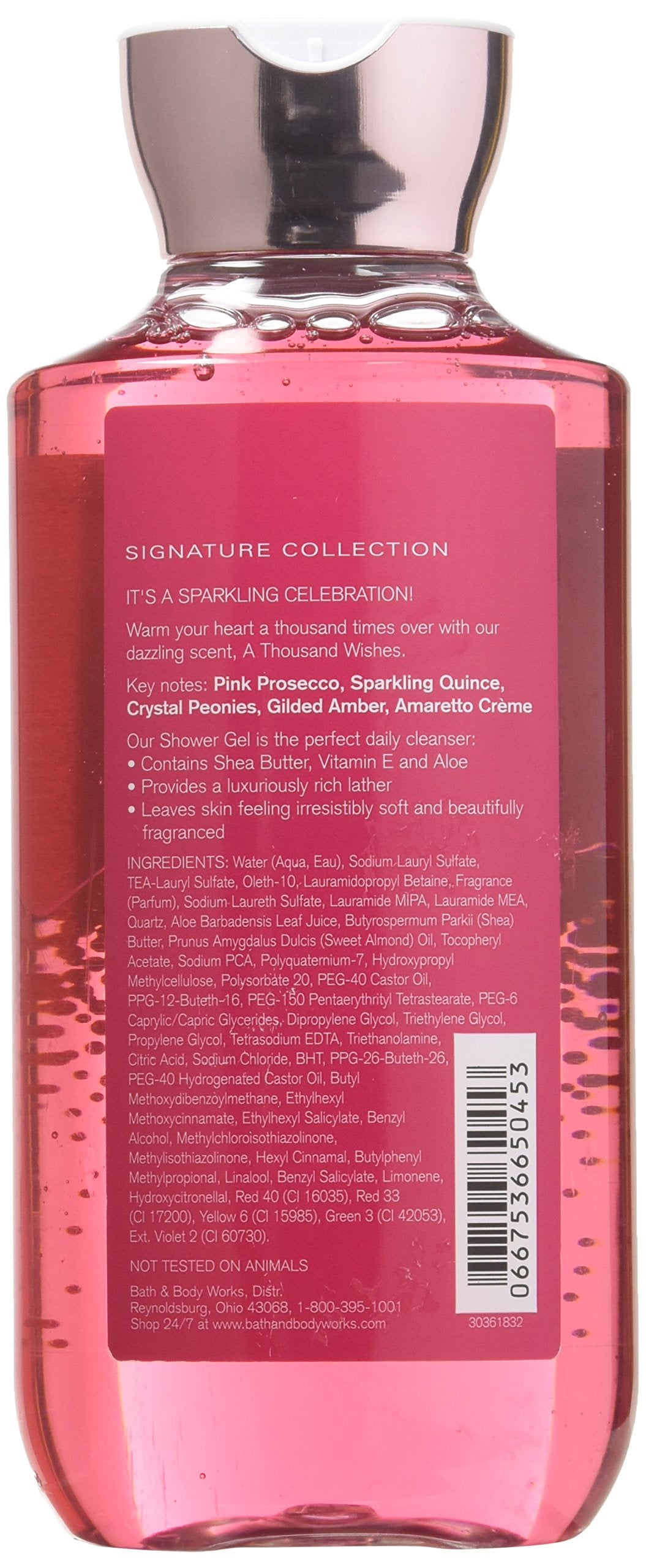 Bath & Body Works A Thousand Wishes shower gel label signals premium packaging for daily indulgence.