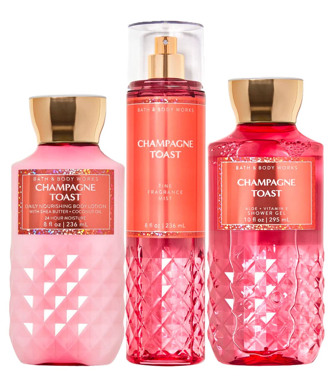 Bath & Body Works Champagne Toast daily trio packaging, festive gift set with luxurious fragrance.