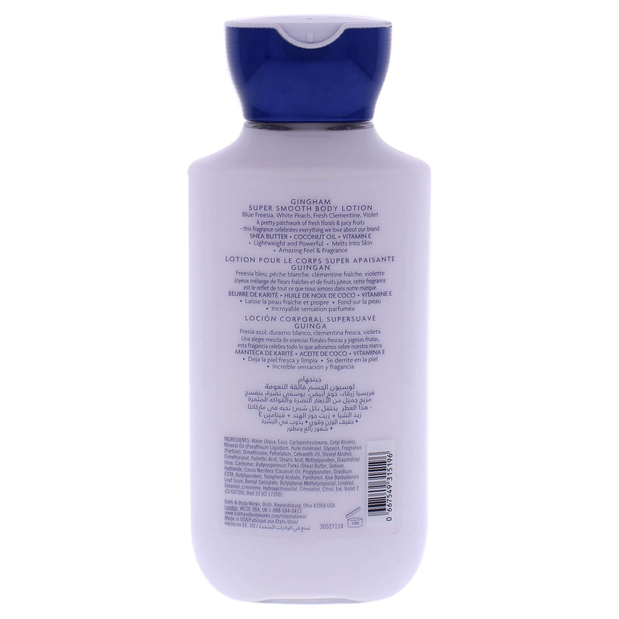 Bath & Body Works Gingham loción corporal, textura cremosa para piel suave y nutrida.