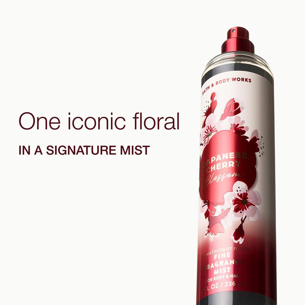 Japanese Cherry Blossom fragrance mist pump providing even coverage on skin and hair